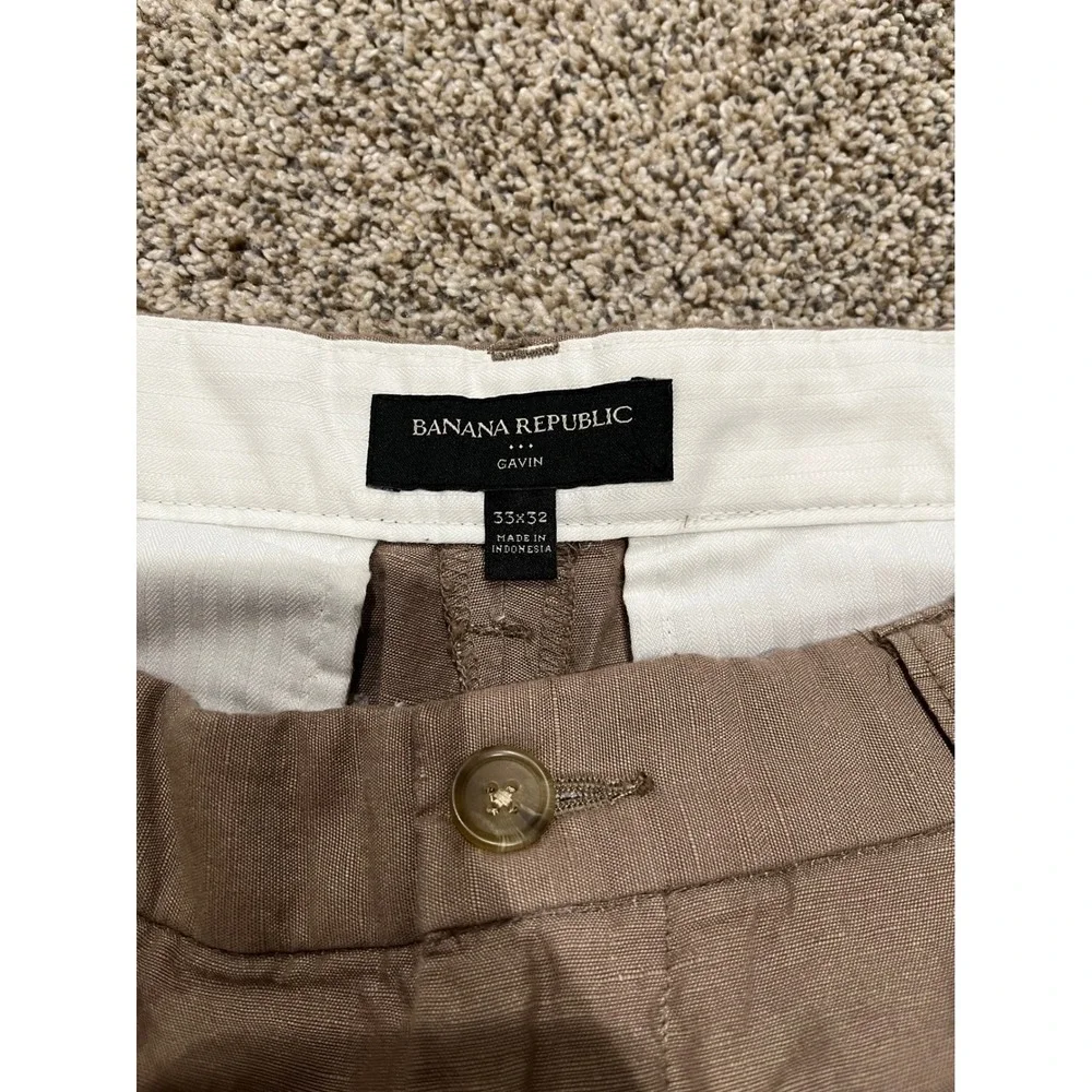 Banana Republic Gavin Straight Leg Linen Cotton Chino Pants Brown Mens 33x32